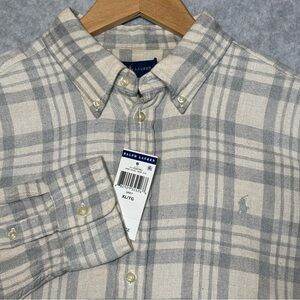 Ralph Lauren Classic Fit Plaid Long Sleeve Flannel Shirt-Gray/White-Big Boy XL